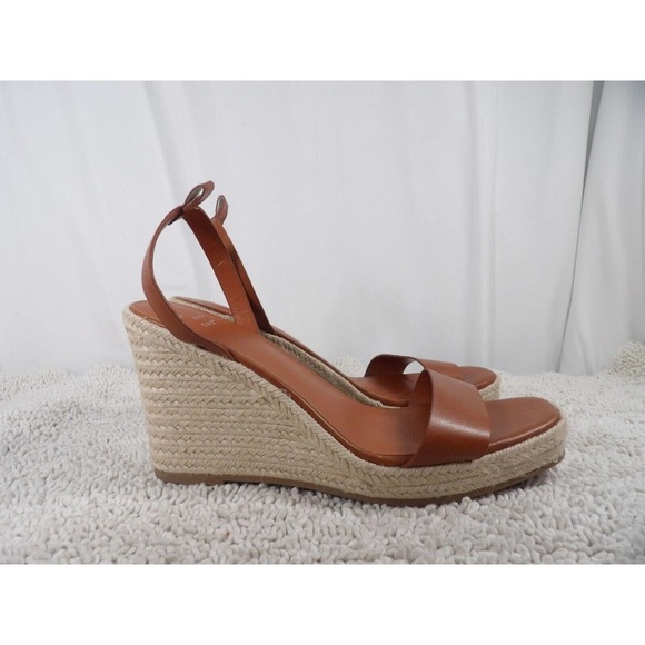 A New Day Womens Tina Cognac Leather Open Toe Wedge Espadrille Heels Size US 11 - Picture 5 of 10